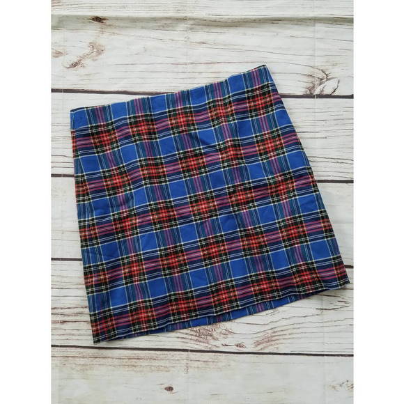 J. Crew Factory Dresses & Skirts - J Crew Wool Blend Blue Red Plaid Mini Skirt